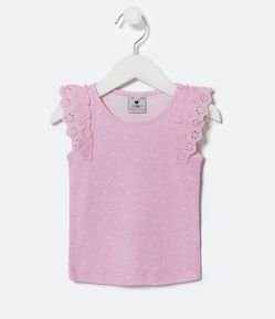 Blusa Regata Infantil com Estampa Poá e Babado Broderie - Tam 1 a 5 Anos