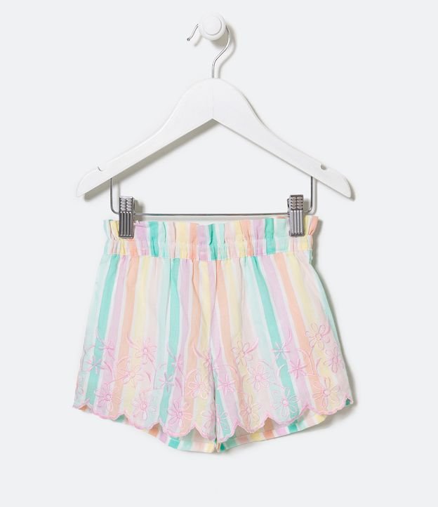 Short Clochard Infantil Listrado com Barra Nuvem - Tam 1 a 5 Anos