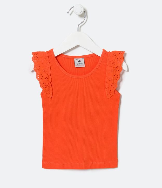 Blusa Musculosa Infantil con Volados Broderie - Talle 1 a 5 años Naranja 1