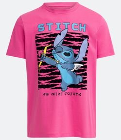 Camiseta em Meia Malha Manga Curta com Estampa Stitch Cupido