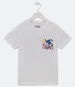 Camiseta Infantil com Estampa Frente e Costas do Sonic - Tam 4 a 12 anos