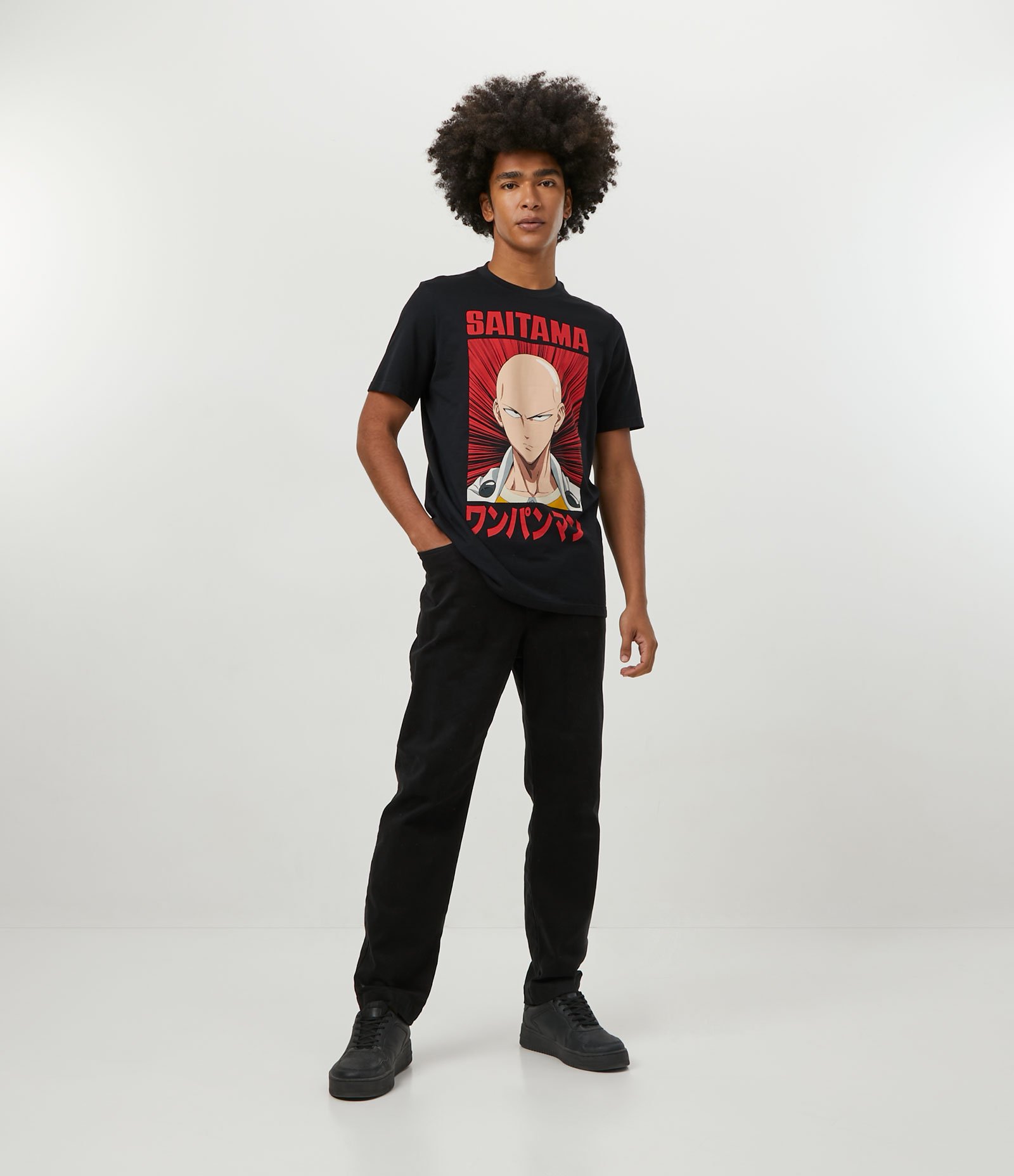 Camiseta Manga Curta em Meia Malha com Estampa Saitama Preto 2