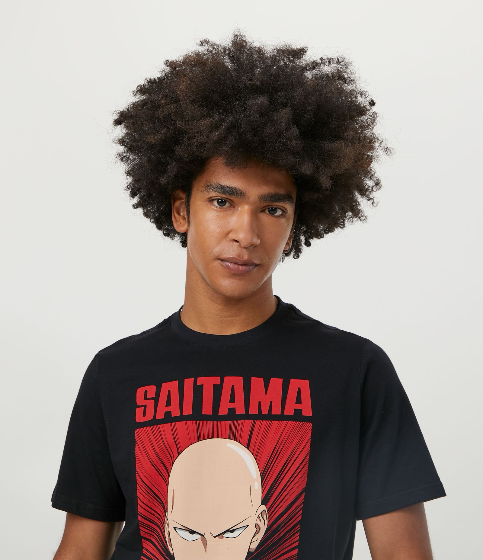 Camiseta Manga Curta em Meia Malha com Estampa Saitama Preto 4