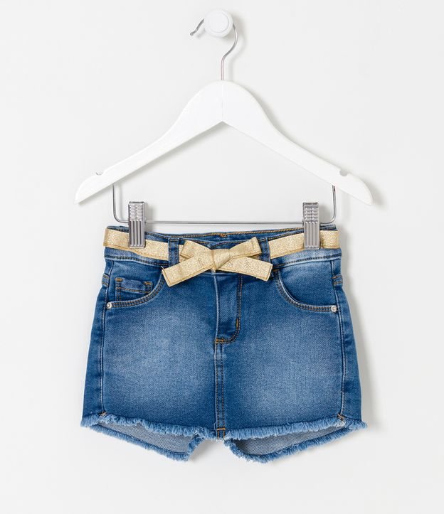 Short Saia Infantil em Jeans com Cinto Metalizado - Tam 1 a 5 anos