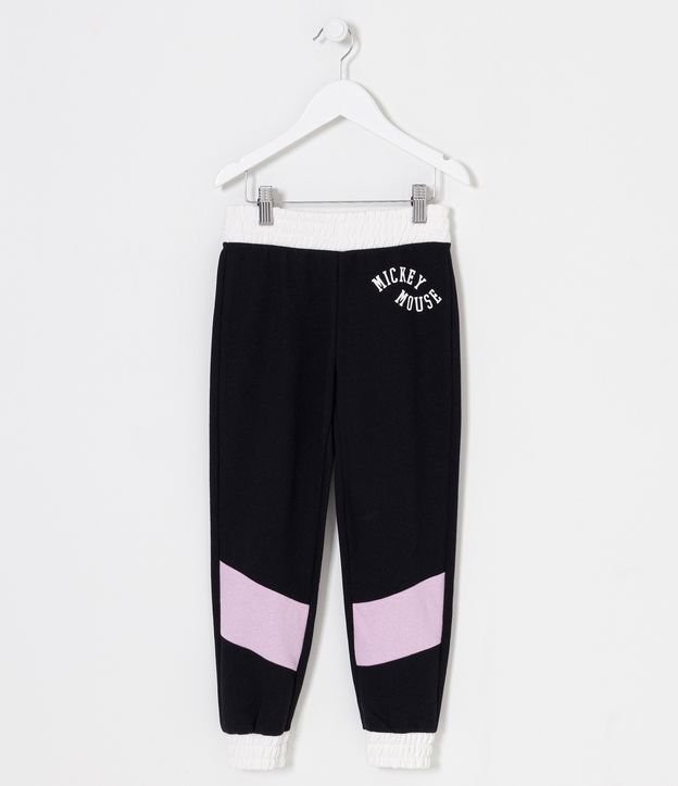 Calça Infantil em Moletom com Recortes e Estampa Mickey Mouse - Tam 5 a 14 anos