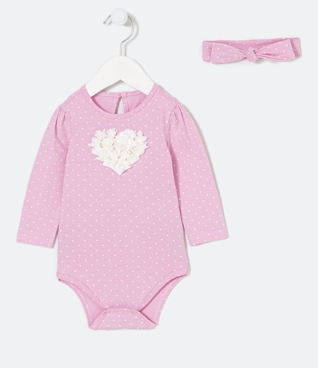 Body Infantil con Estampado Lunares y Corazón en Organza - Talle 0 a 18 meses Violeta 1