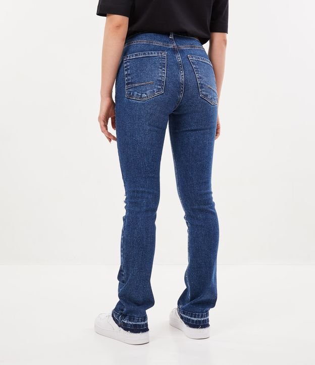 Pantalón Flare Slim Jeans con Desgastes y Barra Deshilachada Azul 5