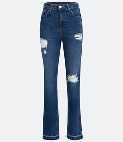 Pantalón Flare Slim Jeans con Desgastes y Barra Deshilachada