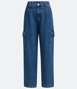 Pantalón Recto Jeans con Pliegues y Bolsillos Uctilitarios