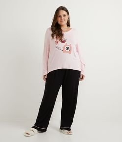 Pijama Longo em Viscose com Estampa de Telefone Curve & Plus Size