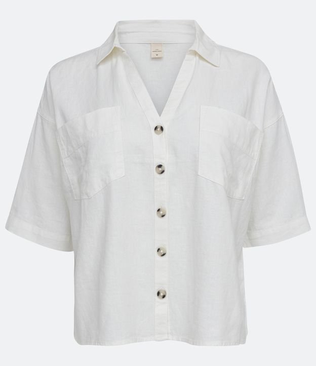 Camisa em Viscolinho com Bolsos e Botões Contrastantes Branco Neve 5