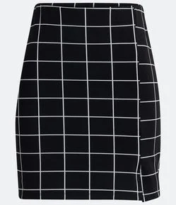 Saia Curta em Jacquard com Estampa Xadrez Grid e Fenda