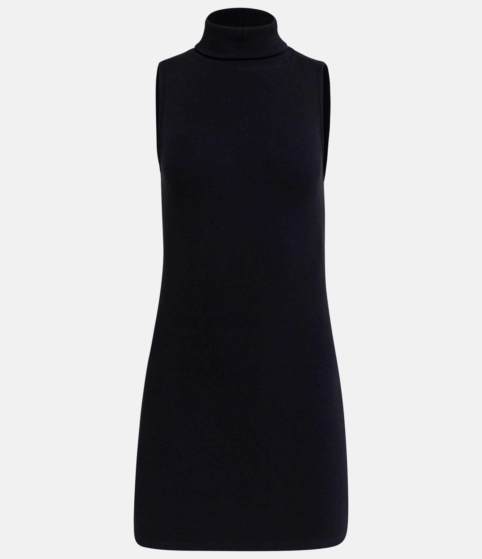 Vestido Curto Básico Canelado com Gola Alta 1