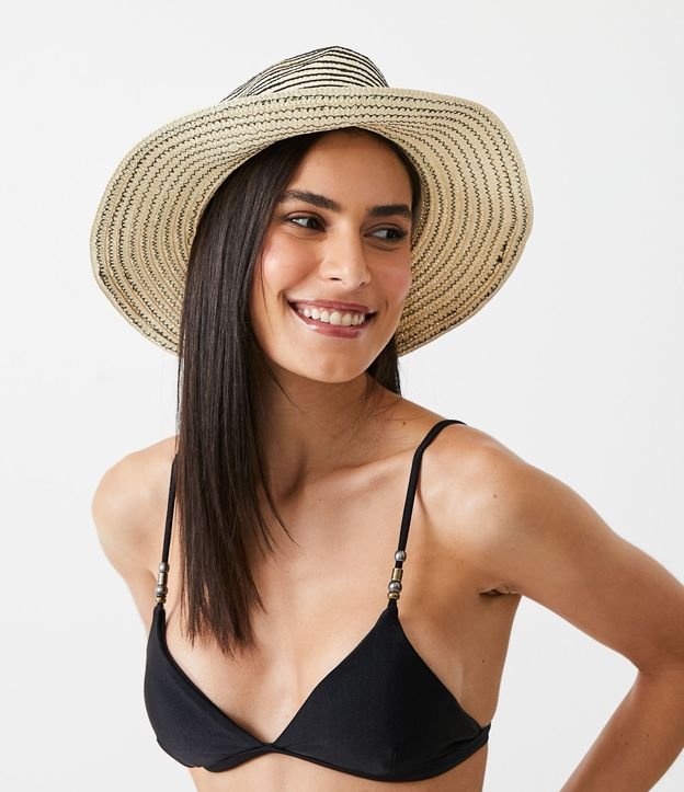 Sombrero de Playa con Ala Média y Rayas Negro 4
