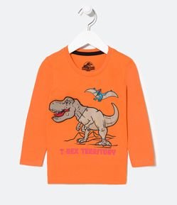 Camiseta Infantil em Flamê com Estampa de Dinossauro - Tam 2 a 5 anos