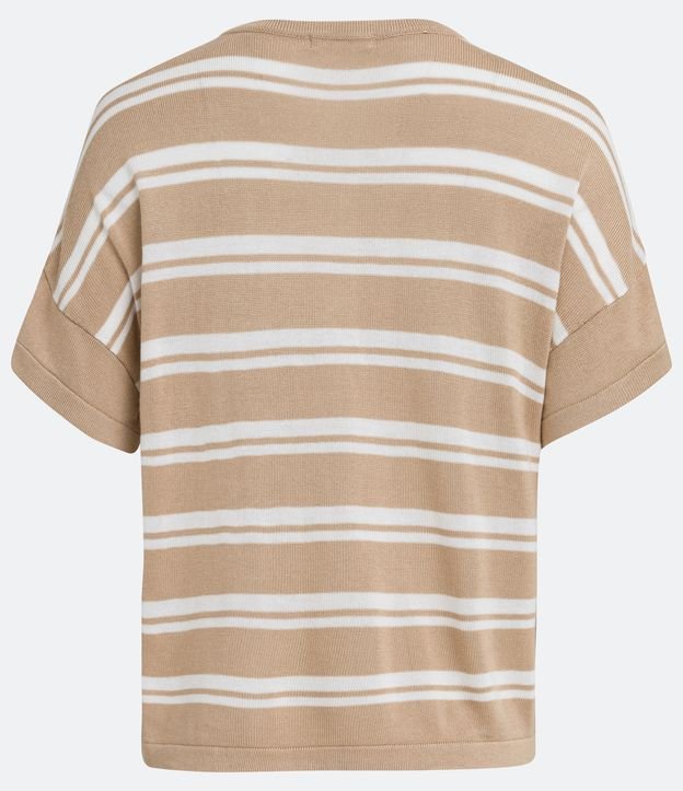 Blusa Manga Corta Rayada y Escote V Beige 6