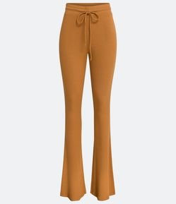 Calça Flare em Ribana com Cós Elástico e Amarração