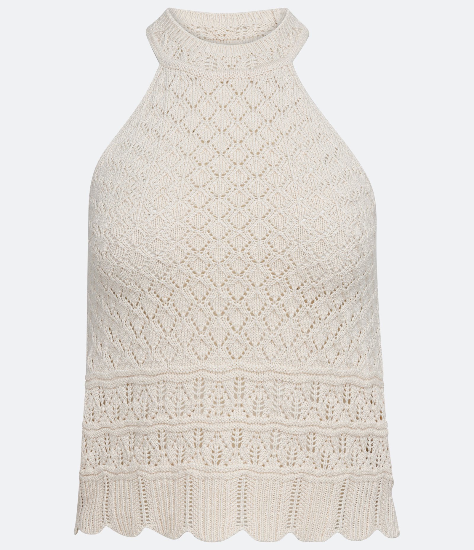Blusa em Tricô com Gola Halter e Pontos Diferenciados Bege 5