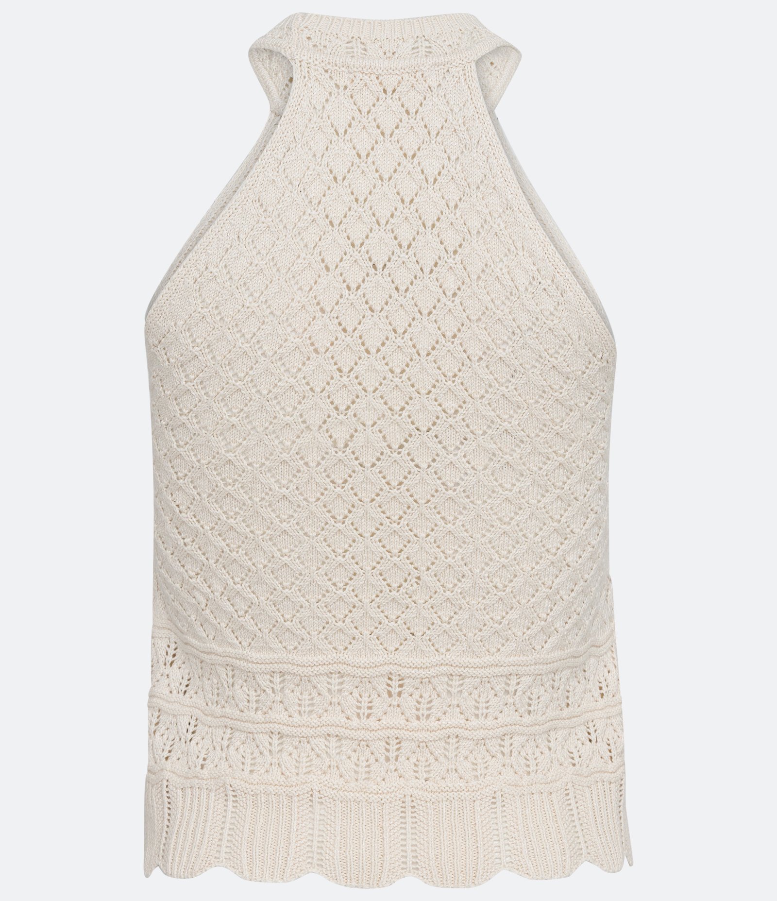 Blusa em Tricô com Gola Halter e Pontos Diferenciados Bege 6
