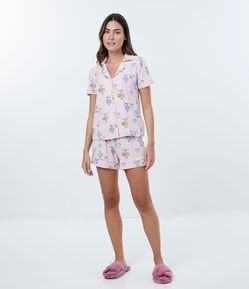 Pijama Americano Curto em Viscolycra com Estampa Snoopy e Cactos