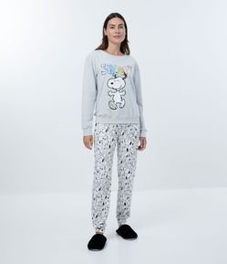 Pijama Longo em Moletinho com Estampa Snoopy