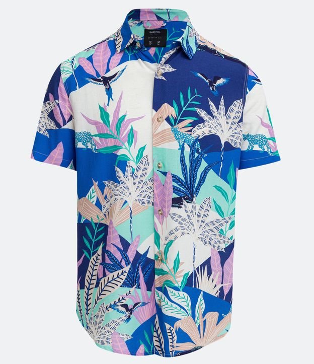 Camisa Manga Curta em Viscolinho com Estampa Floral Azul 5