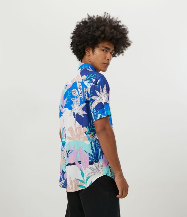 Camisa Manga Curta em Viscolinho com Estampa Floral Azul 3