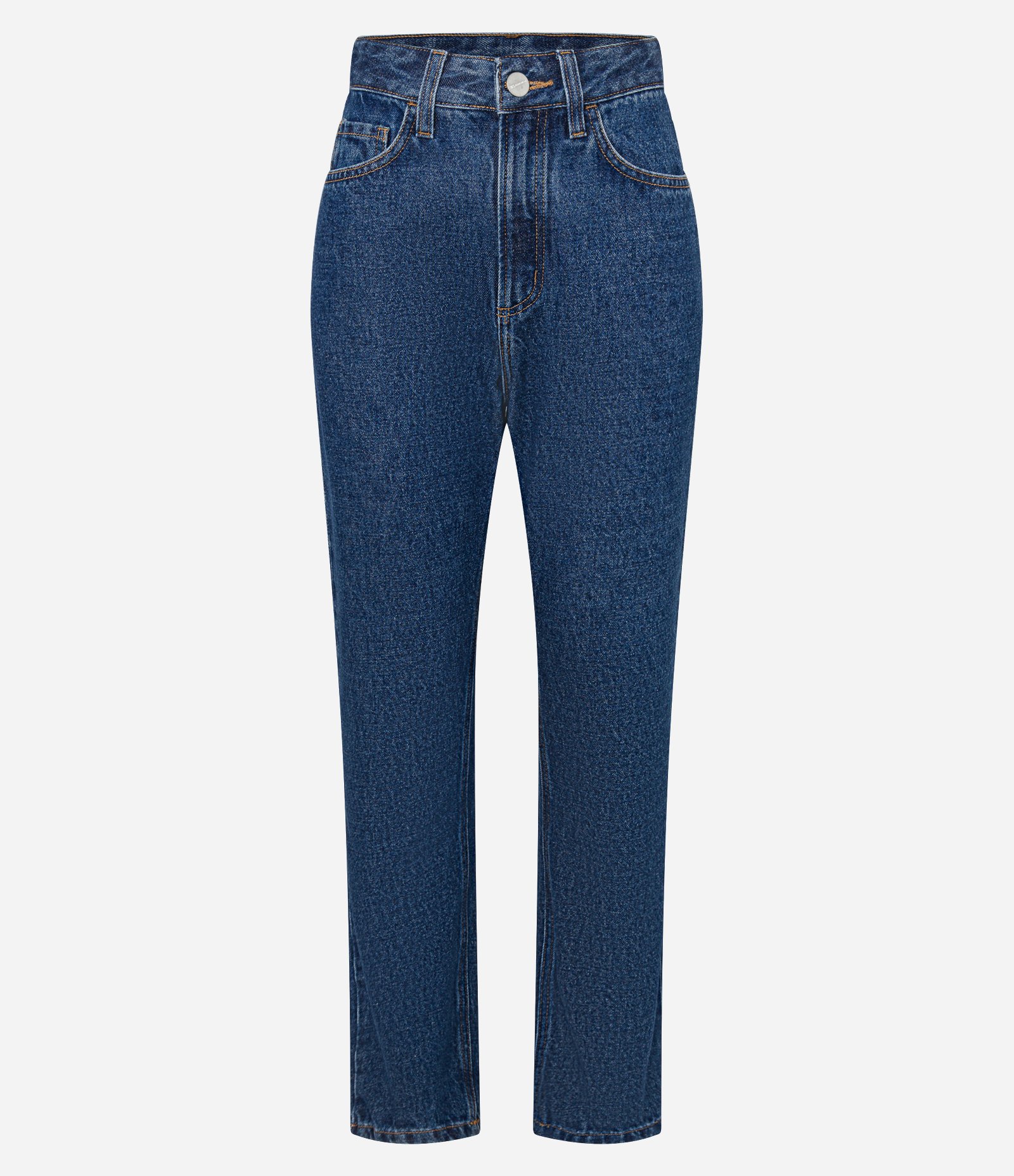 Calça Mom em Jeans com Cintura Alta e Costura Aparente Azul 5
