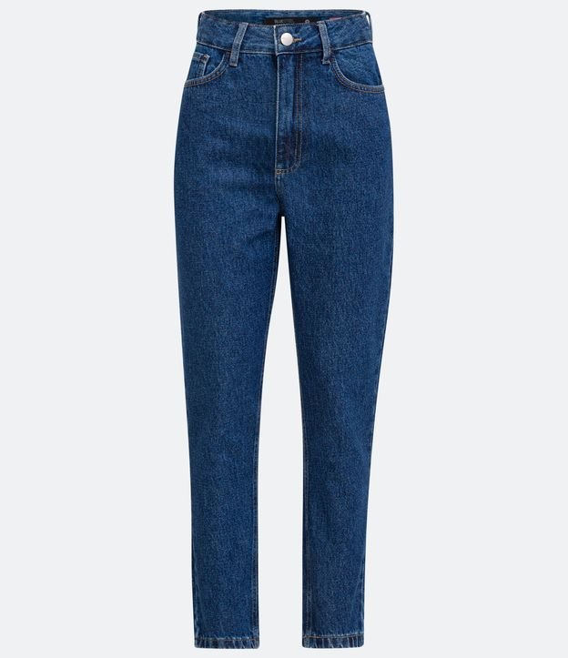 Calça Mom Jeans com Cintura Alta e Pespontos Contrastantes Azul 5