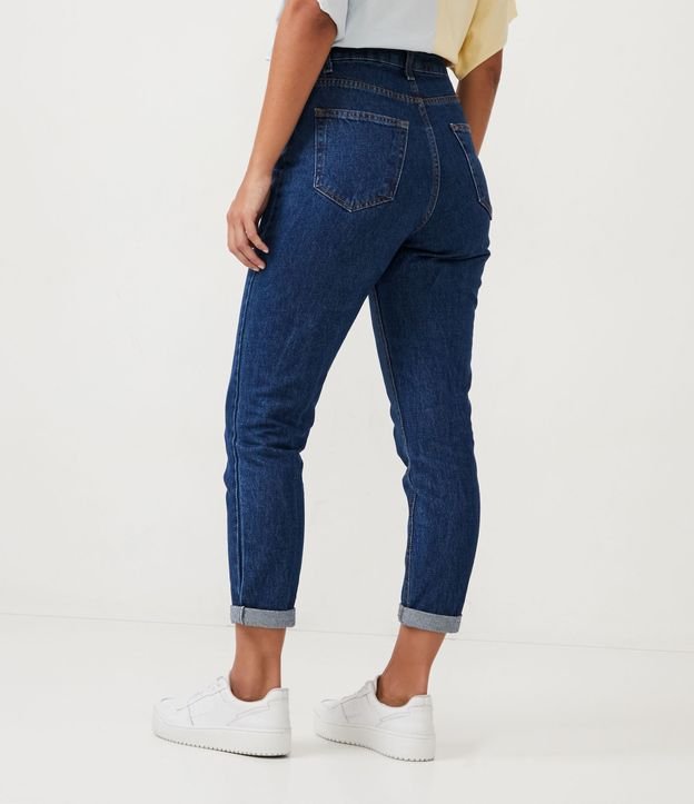 Calça Mom Jeans com Cintura Alta e Pespontos Contrastantes Azul 3