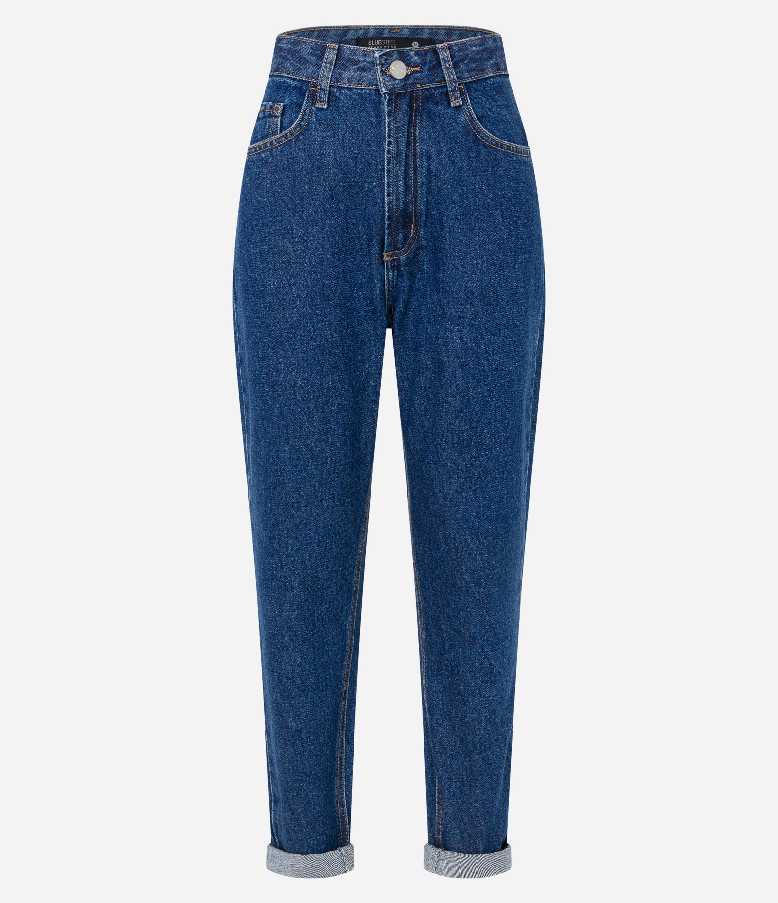 Calça Mom em Jeans com Cintura Alta e Costura Aparente Azul 5