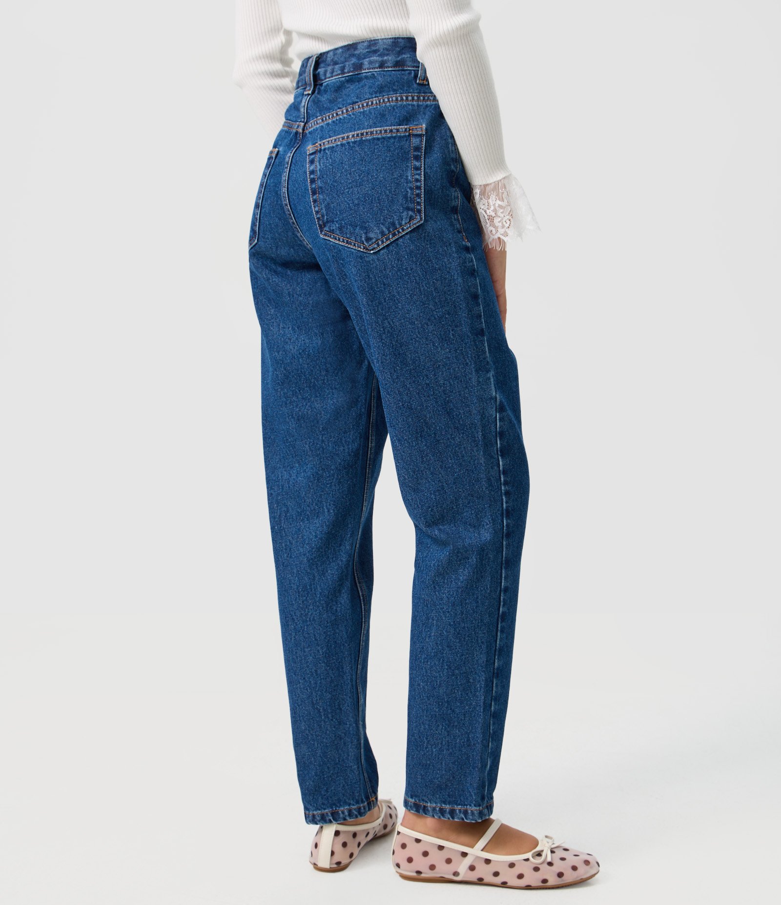 Calça Mom em Jeans com Cintura Alta e Costura Aparente Azul 4