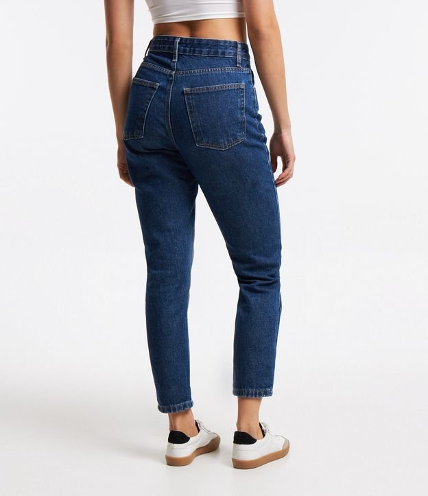 Calça Mom em Jeans com Cintura Alta e Costura Aparente Azul 3