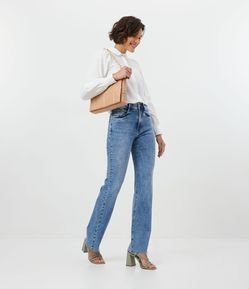 Calça Reta Jeans com Cintura Alta e Barra a Fio