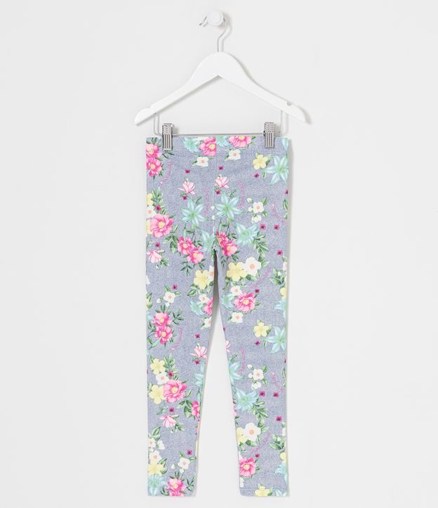 Calça Legging Infantil em Cotton com Estampa Floral Tam 5 a 14 anos Azul
