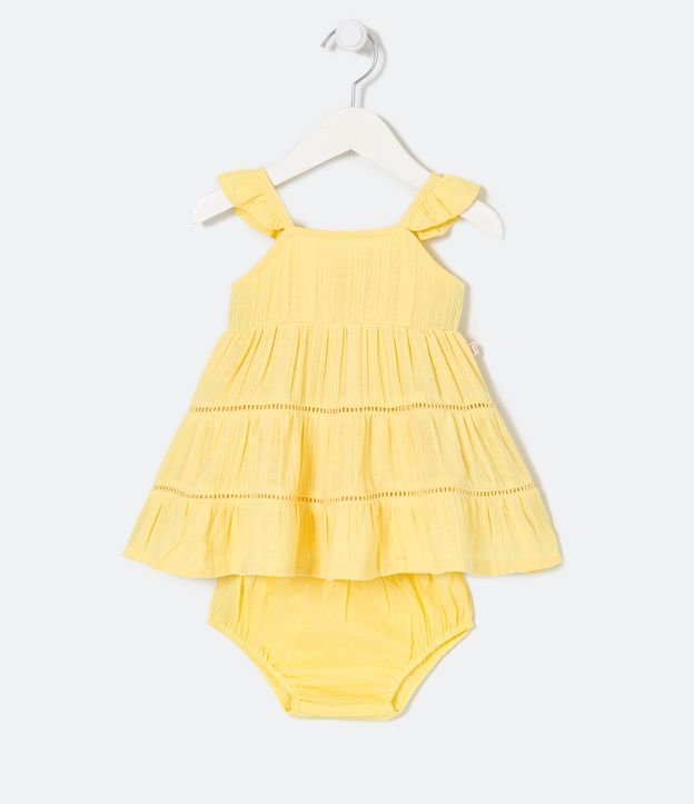 Vestido Infantil Texturizado con Bombacha - Talle 0 a 18 meses Amarillo 1