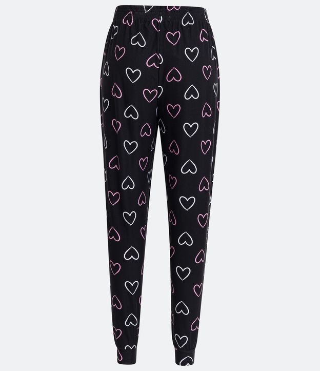 Pantalón de Pijama con Estampado de Corazones y Cordón Contrastante Negro 6