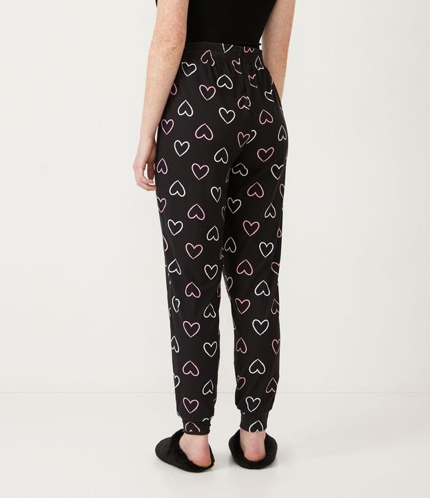 Pantalón de Pijama con Estampado de Corazones y Cordón Contrastante Negro 3