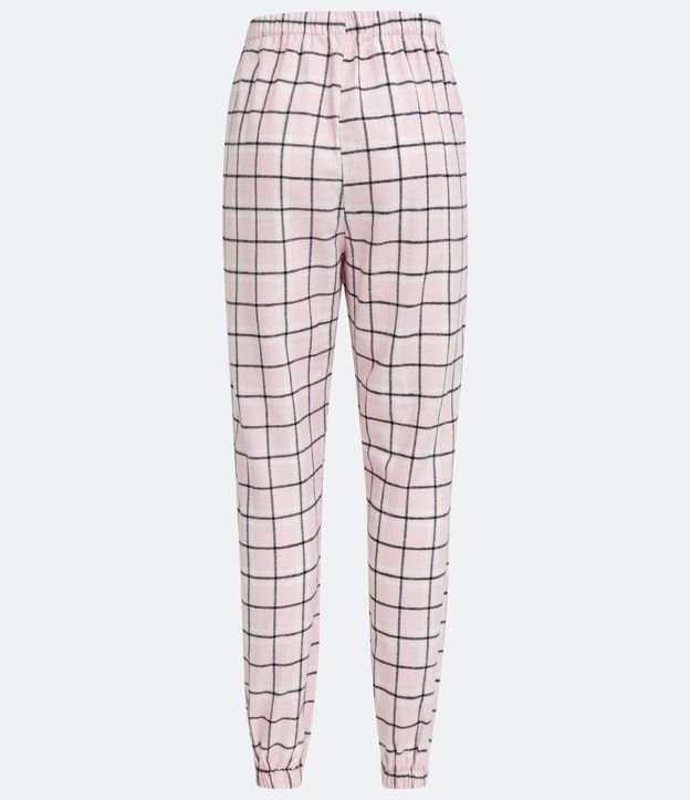 Pantalón de Pijama en Franela con Estampado de Cuadros y Elástico en la Barra Rosado 6