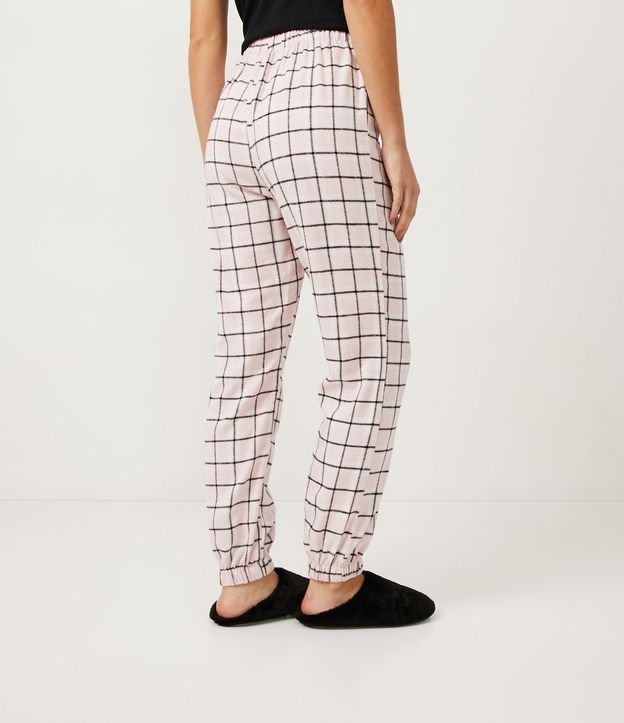 Pantalón de Pijama en Franela con Estampado de Cuadros y Elástico en la Barra Rosado 3