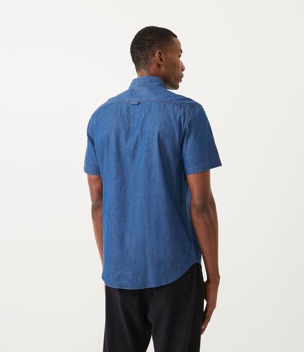 Camisa Comfort em Algodão com Bolso Frontal Azul Escuro 3