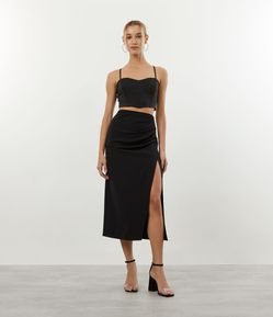 Saia New Midi em Crepe com Franzidinho e Fenda