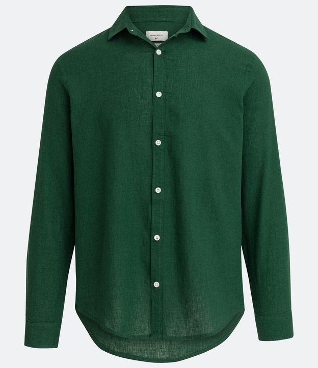 Camisa Comfort Básica en Lino Manga Larga Verde 6