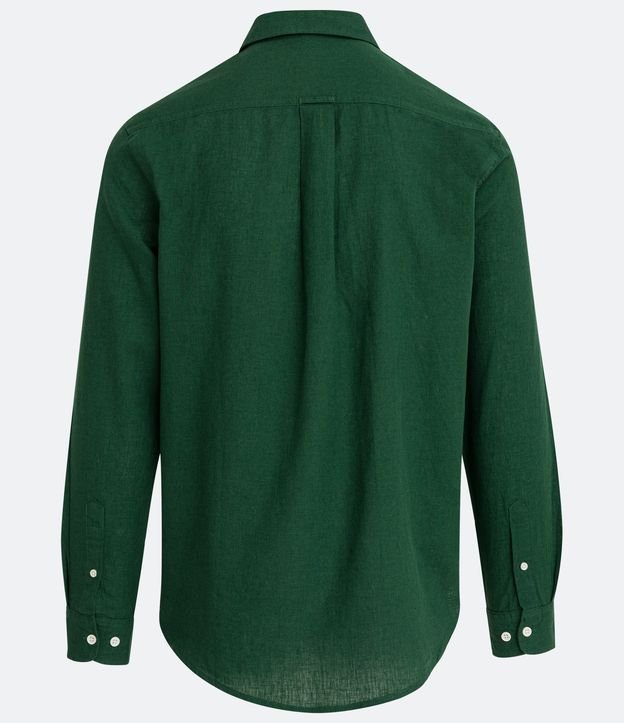 Camisa Comfort Básica en Lino Manga Larga Verde 7