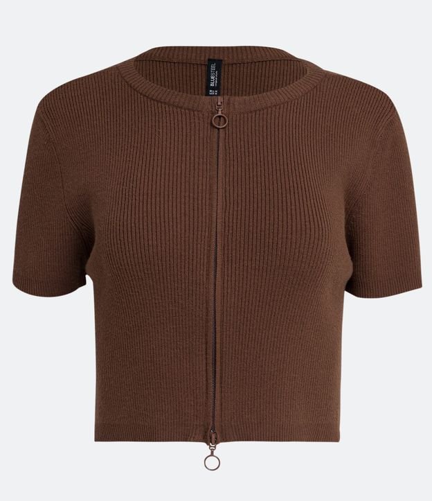 Blusa de Punto con Cremallera Doble Frontal Marrón 6