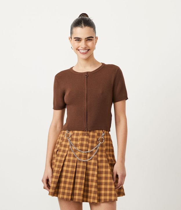 Blusa de Punto con Cremallera Doble Frontal Marrón 5