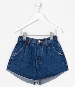 Short Infantil Jeans com Cintura Alta e Pregas - Tam 5 a 14 anos