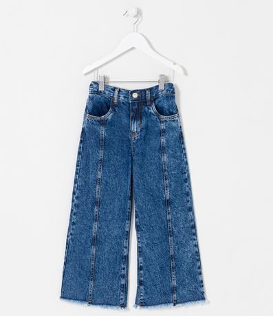 Menor preço em Calça Wide Leg Infantil em Jeans com Recortes e Barra Desfiada - Tam 5 a 14 anos