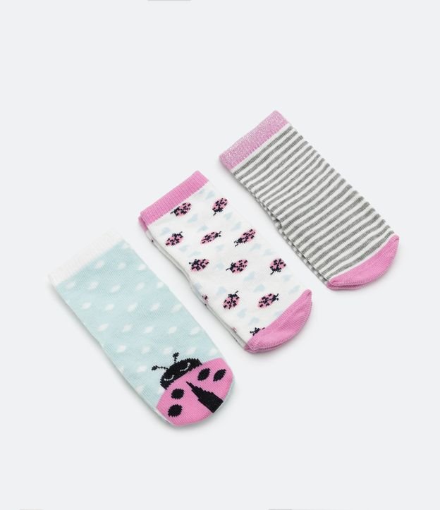 Kit 03 Pares de Meias Infantis com Estampa de Joaninhas - Tam 0 a 18 meses
