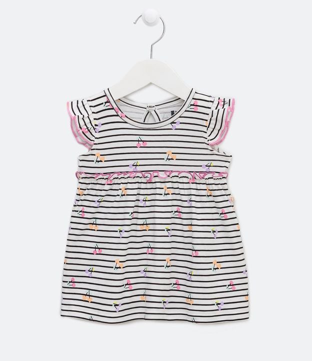 Vestido Infantil Estampado en Rayas y Cerejas y Bombacha - Talle 0 a 18 meses Rosado 3